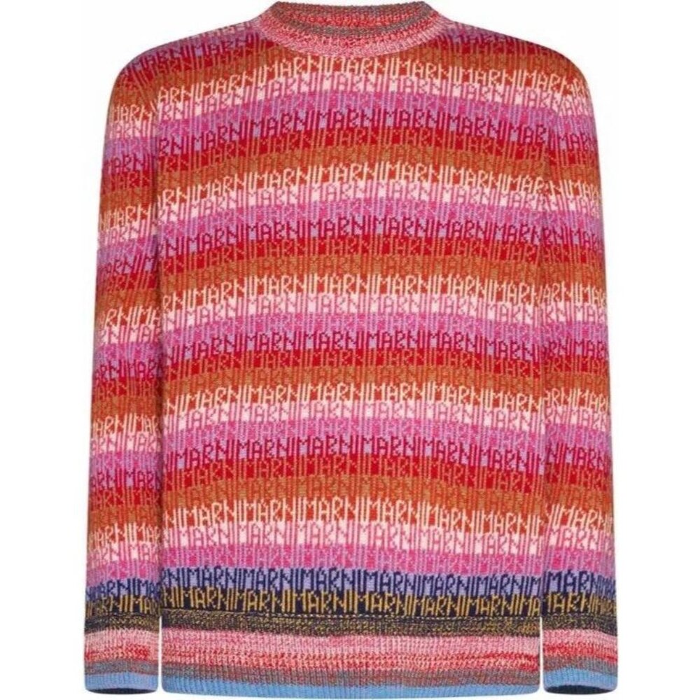 USA SELLER New Marni All Over Logo Knit Sweater Multicolor Striped intarsia